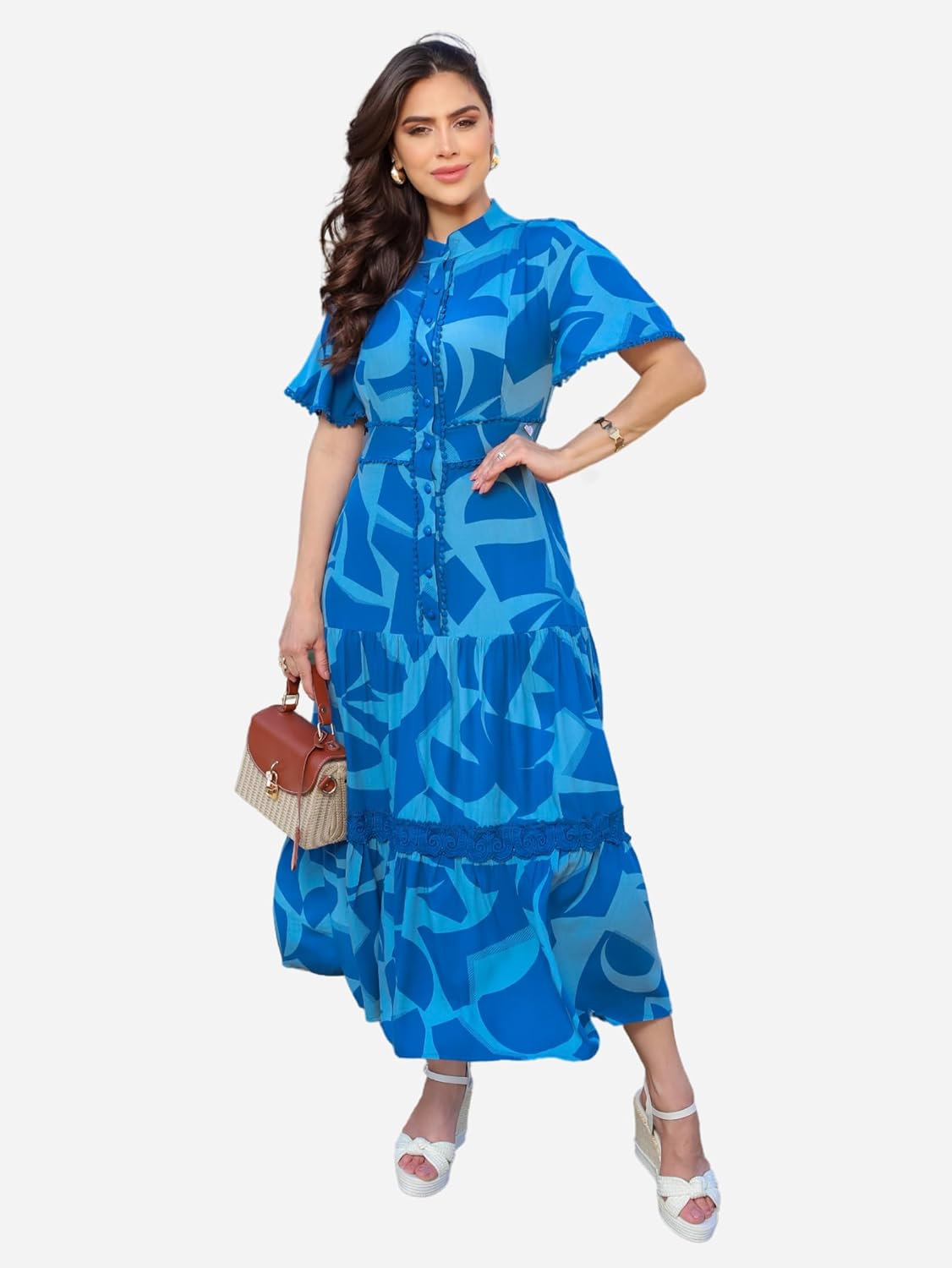 Vestido Viscose Estampado Maxi Forrado - Stefany Rodrigues