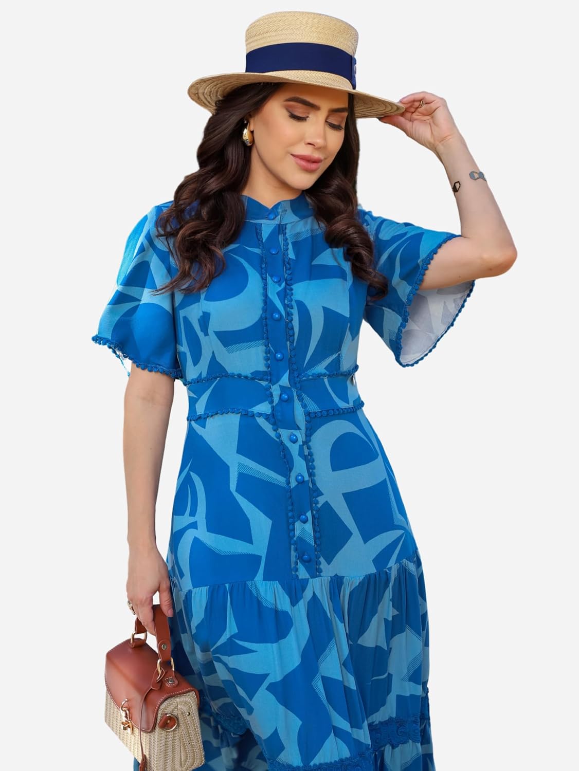 Vestido Viscose Estampado Maxi Forrado - Stefany Rodrigues