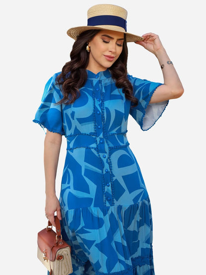 Vestido Viscose Estampado Maxi Forrado - Stefany Rodrigues