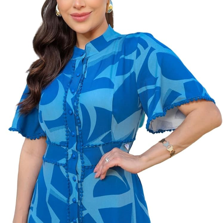 Vestido Viscose Estampado Maxi Forrado - Stefany Rodrigues