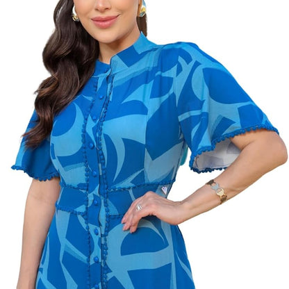 Vestido Viscose Estampado Maxi Forrado - Stefany Rodrigues